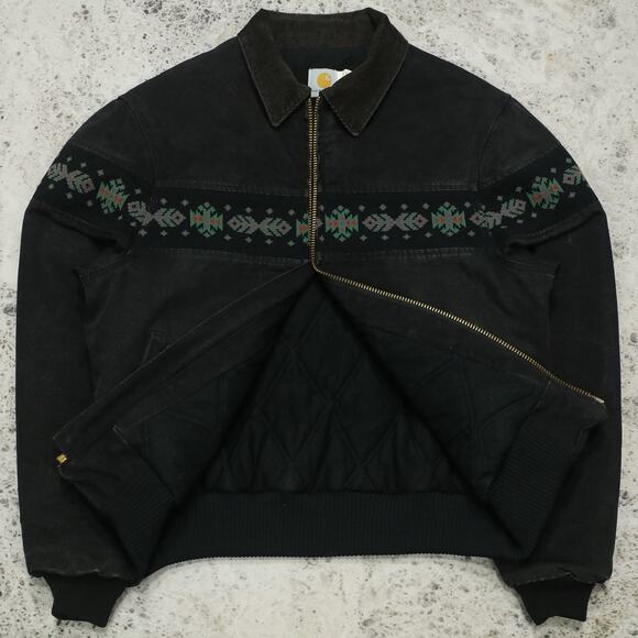 Vintage Carhartt JQ0405 Faded Black Aztec Jacket Size Medium - Large - Picture 3 of 16